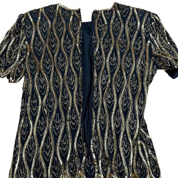 STENAY TOP VINTAGE BEADED SEQUINS SILK ART TO WEAR SCALLOPED SIZE L EMBELLISHED - Picture 5 of 11